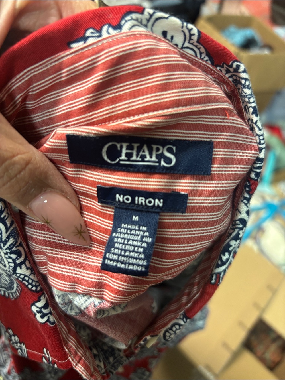 Chaps Red Paisley Button-Down Shirt with Navy & White Accents - Picture 2 of 3